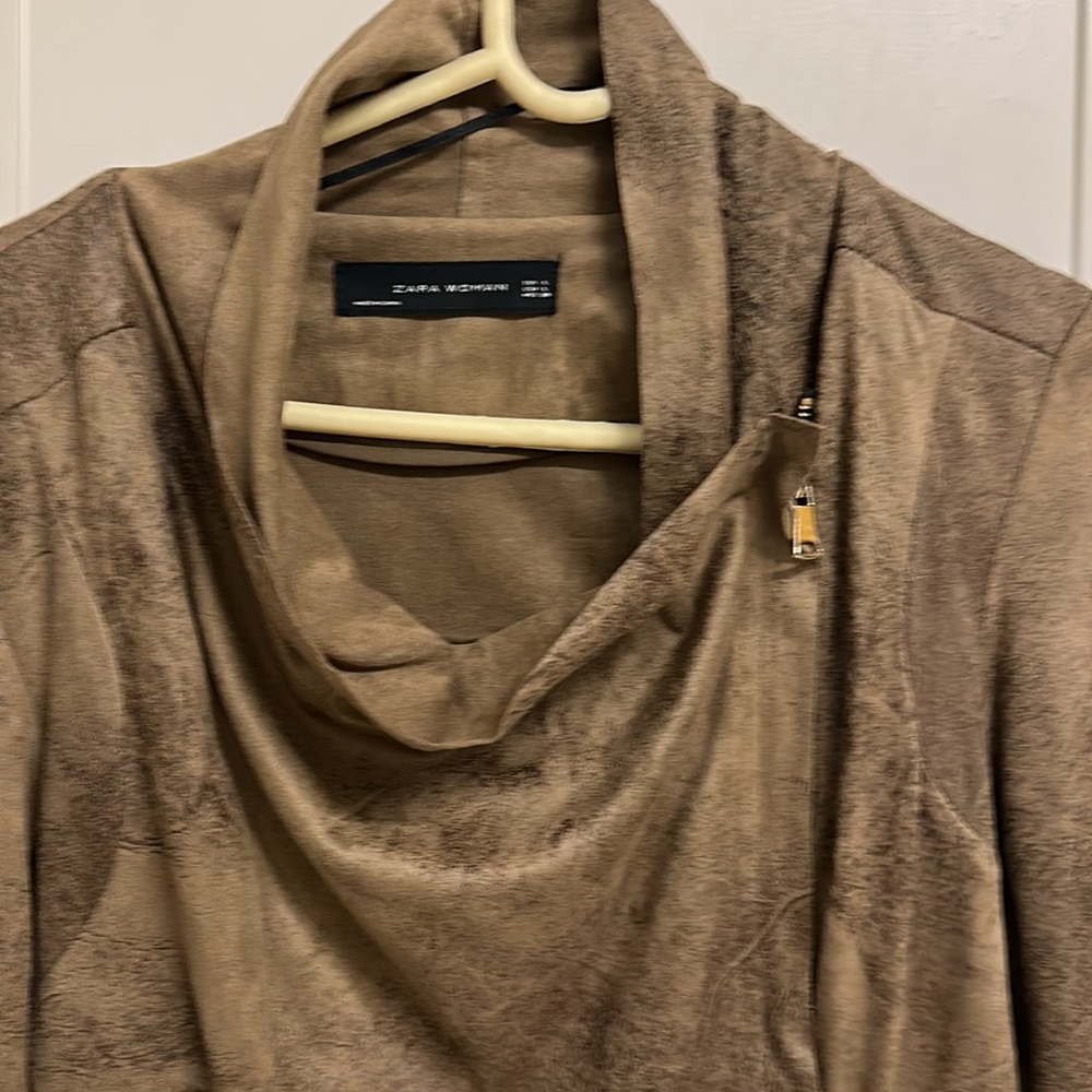 ZARA Faux Suede short jacket in Chocolate Brown with zip in Size L! Super soft! - Picture 3 of 10